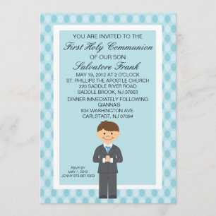 Primera invitación linda azul del muchacho de la