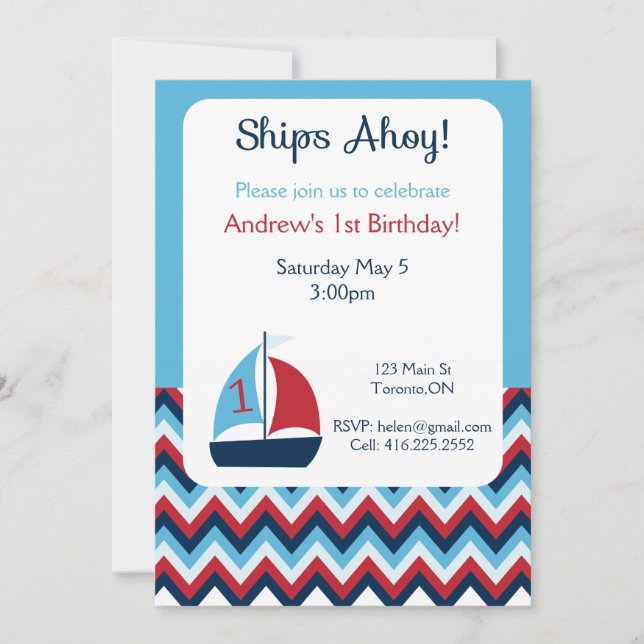 Primera invitación náutica del cumpleaños (Anverso)