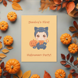 Primera invitación para fiesta de gato negro para