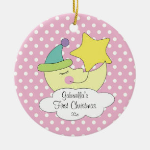 Primera luna del rosa del ornamento del navidad