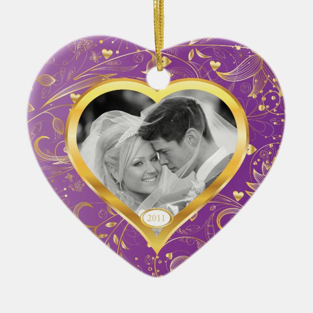 Primera magenta del corazón del oro del ornamento (Frente)