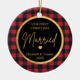 Primera Navidad Búfalo casado Ornamento cerámico