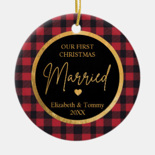 Primera Navidad Búfalo casado Ornamento cerámico