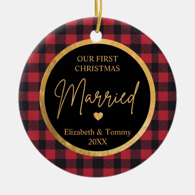 Primera Navidad Búfalo casado Ornamento cerámico (Frente)