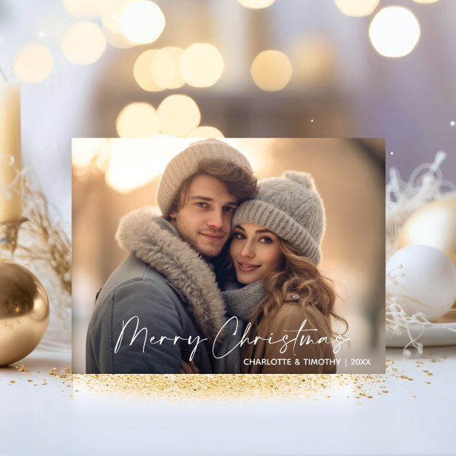 Primera Navidad casada con blanco comprometido | F (First Christmas Married Engaged White  PHOTO Holiday Postcard)