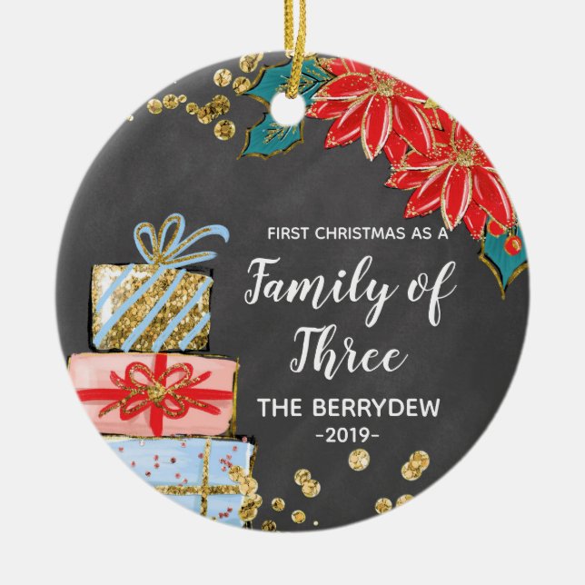 Primera Navidad como familia de tres adornos (Frente)
