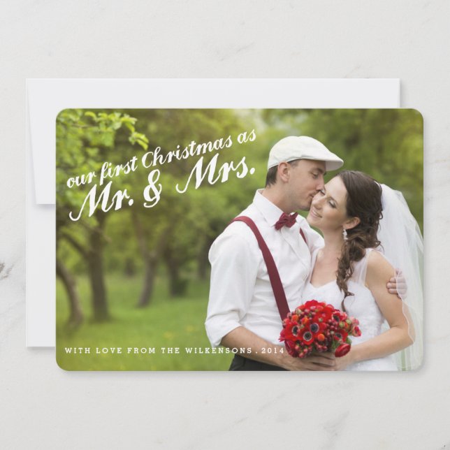 Primera Navidad como Mr. y Mrs. Two Photo Card (Anverso)