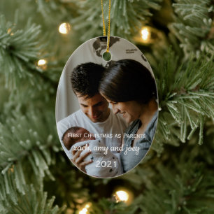 Primera Navidad Como Padres Foto Ornamento Cerámic