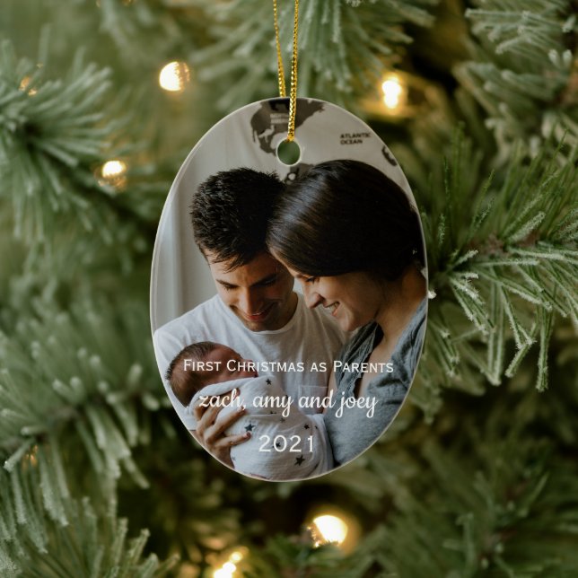 Primera Navidad Como Padres Foto Ornamento Cerámic (Árbol)