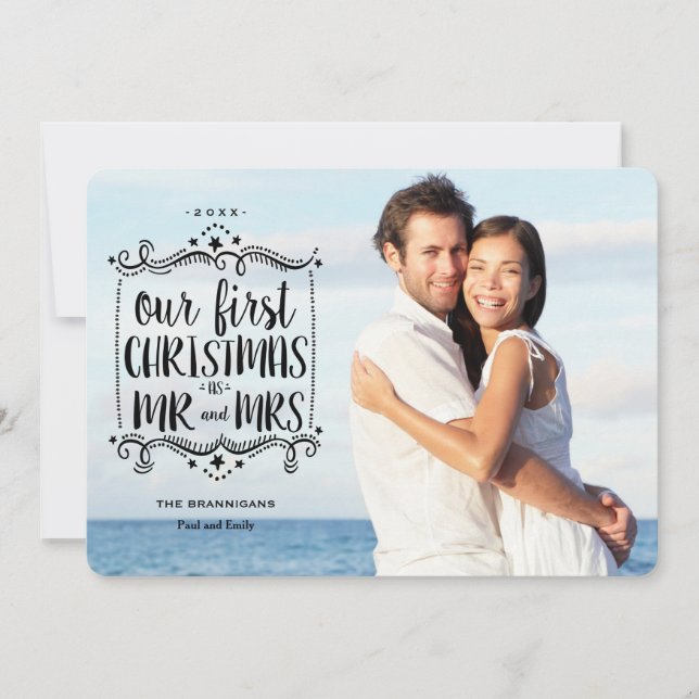 Primera Navidad como tarjeta fotográfica Mr. y Mrs (Anverso)