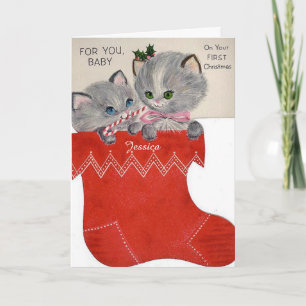 Primera Navidad del bebé con gatitos en calcetines