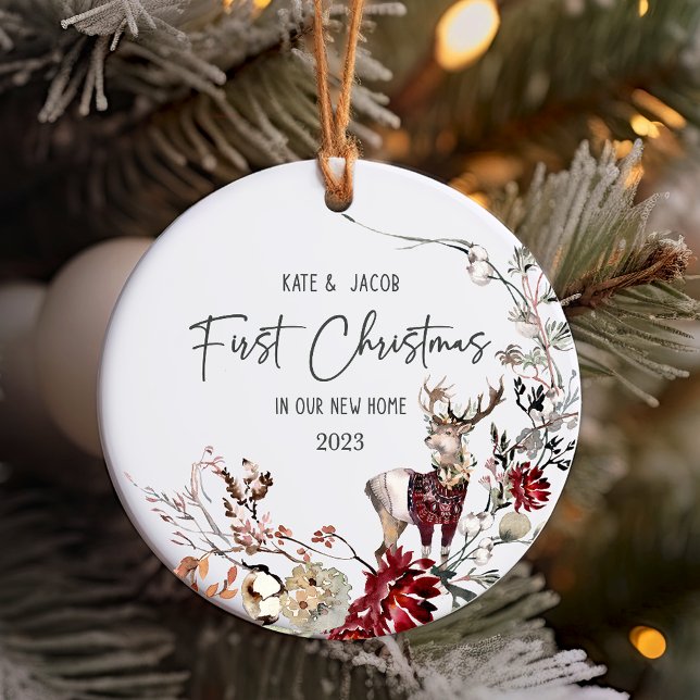 Primera Navidad en nuestro nuevo hogar Ornamento d (Our First Christmas in New Home Whimsical Ornament)