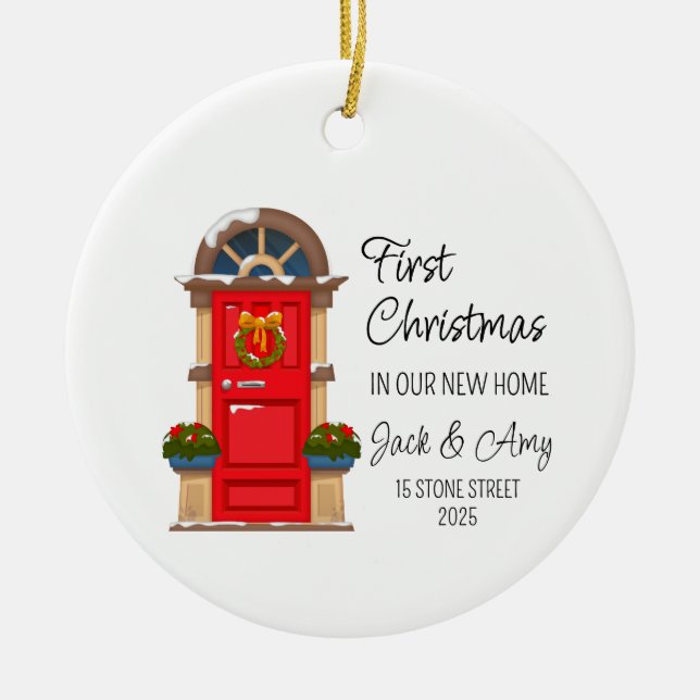 Primera Navidad En Nuestro Nuevo Ornamento Domésti (Frente)