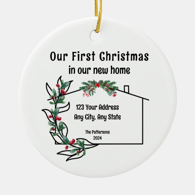 Primera Navidad En Nuestro Nuevo Ornamento Domésti (Frente)