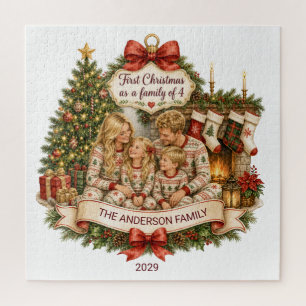 Primera Navidad Familia Rompecabezas Acuarela