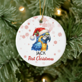 Primera Navidad lindo ornamento bebé de Macaw Parr