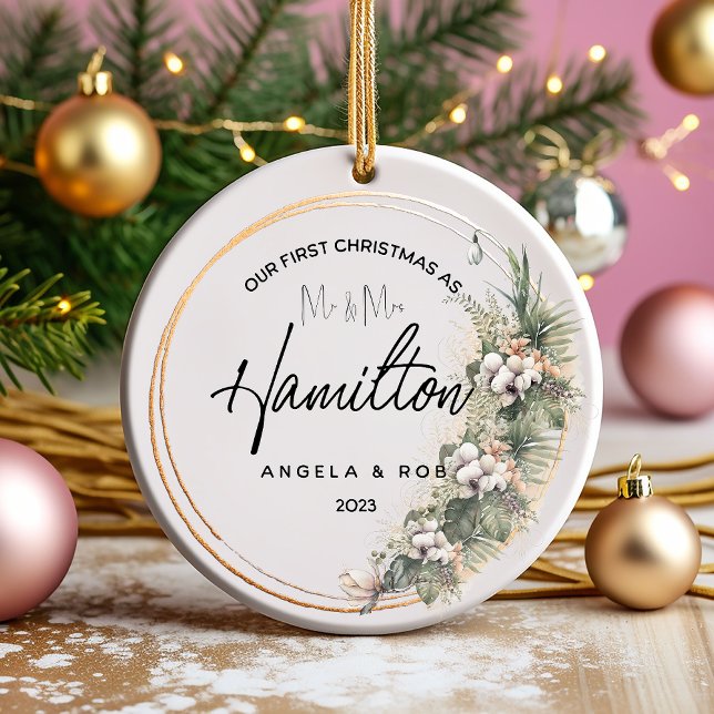 Primera Navidad: Ornamento cerámico casado, Bouque (Subido por el creador)