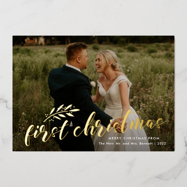 Primera Navidad Tarjeta de Boda con Foto Escrita a (Anverso)