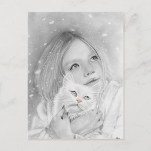 Primera postal del gatito del chica de nieve