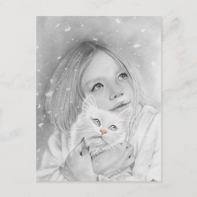 Primera postal del gatito del chica de nieve (Anverso)