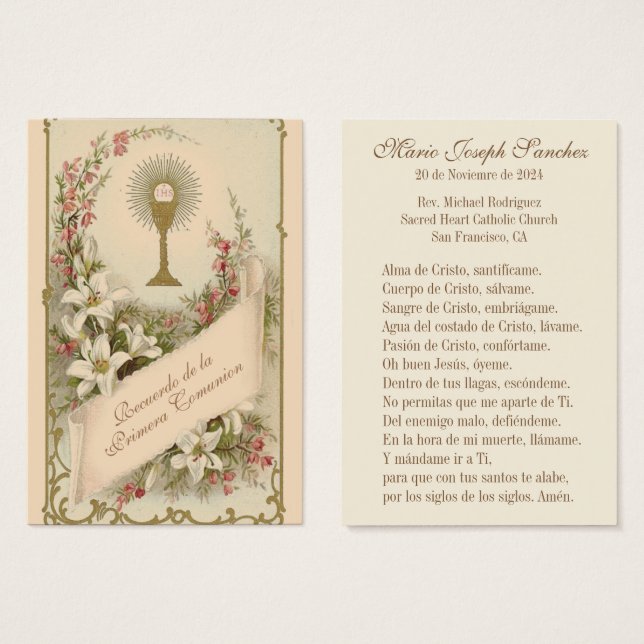 Primera Santa Comunión Española Católica Religiosa (Anverso y reverso)