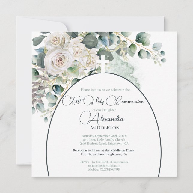 Primera Santa Comunión Rosas religiosos Cruz Verde (Reverso)