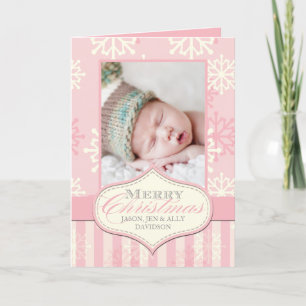 PRIMERA TARJETA DE FOTO DE NAVIDAD DE BEBÉ ROSA