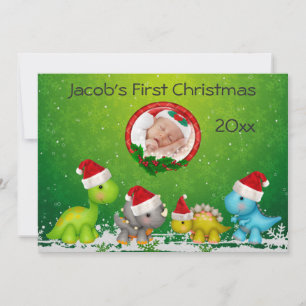 Primera tarjeta de fotos de dinosaurios de Navidad