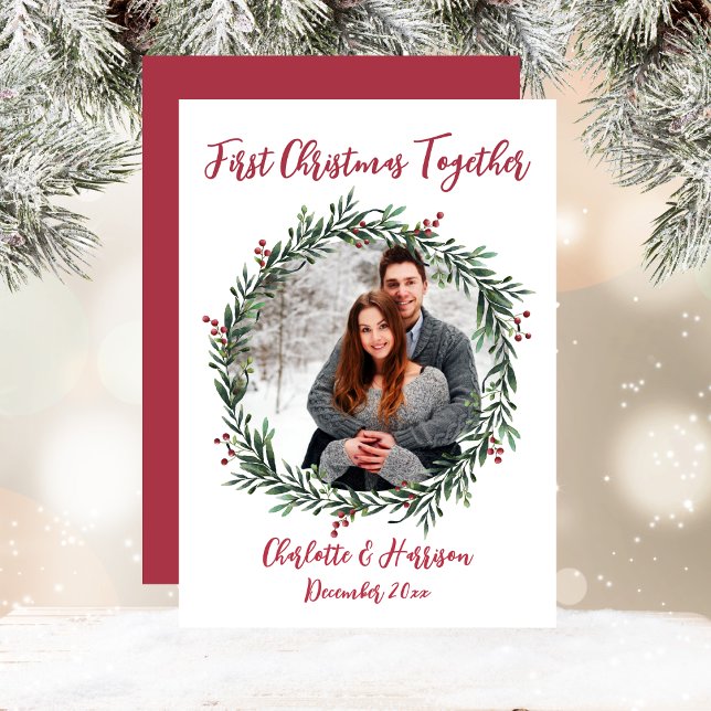 Primera tarjeta de fotos de la pareja de Navidad (First Christmas, Couple's Photo Card - With Names )