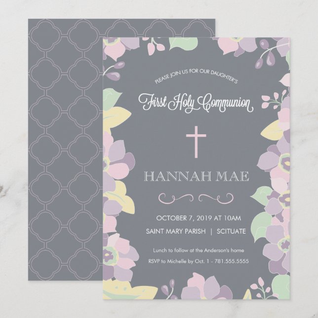 Primera tarjeta de invitación a la comunión sagrad (Anverso / Reverso)