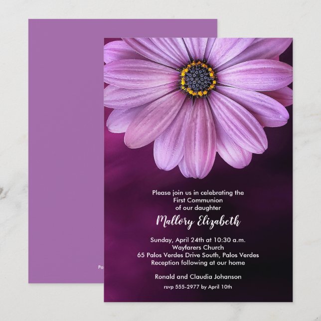 Primeras invitaciones a la comunión de Purple Dais (Anverso / Reverso)