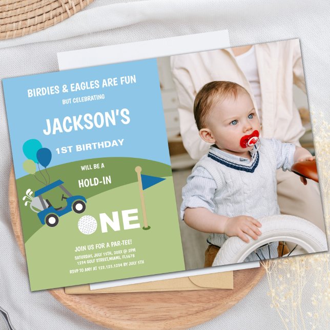 Primeras invitaciones de cumpleaños de golf con fo (First Golf Birthday Invitations with photo)