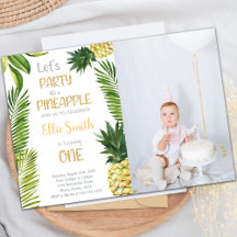 Primeras invitaciones de cumpleaños de piña con fo