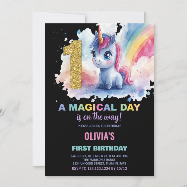 Primeras invitaciones de cumpleaños de Unicornio (Anverso)