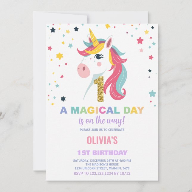 Primeras invitaciones de cumpleaños de Unicornio (Anverso)
