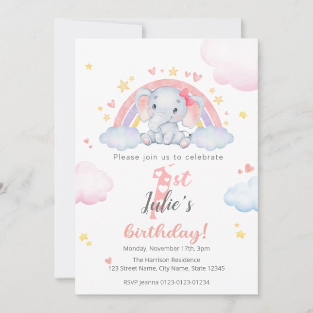 Primeras invitaciones de cumpleaños - Elefante con (Anverso)
