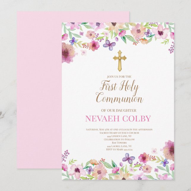 Primeras invitaciones florales de la Santa Comunió (Anverso / Reverso)