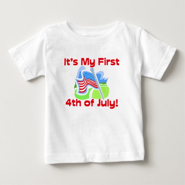 Primero el 4 de julio, camiseta linda del bebé (Anverso)