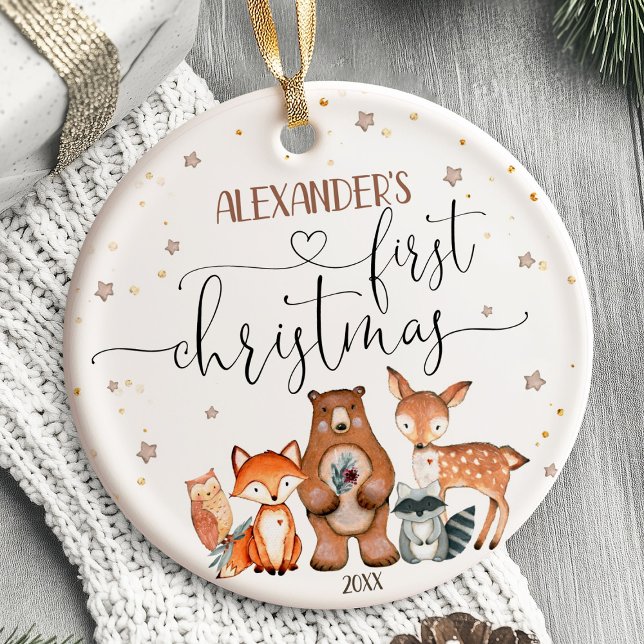 Primeros animales de Woodland adornos de Navidad p (baby’s first christmas ornament, personalized christmas ornament, custom baby ornament, newborn holi)