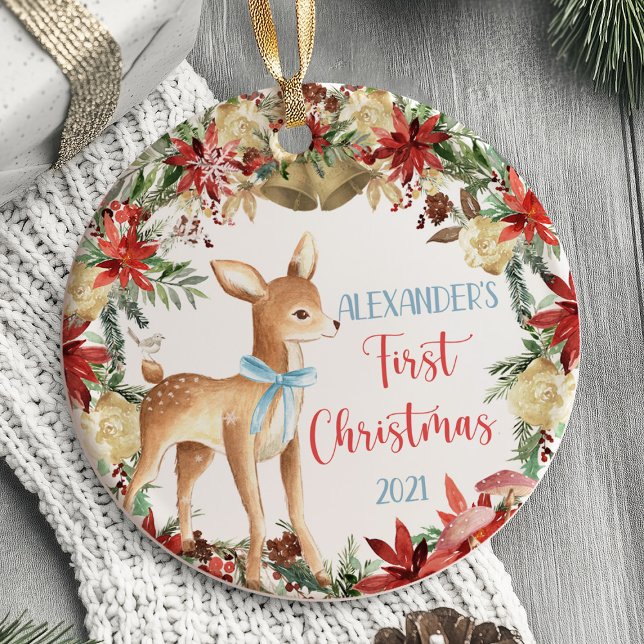 Primeros animales de Woodland adornos de Navidad p (Deer woodland Baby's Boy First Christmas Ornament)