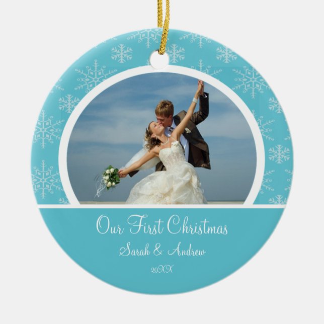 Primeros copos de nieve del azul del ornamento de (Frente)