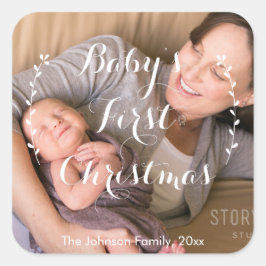 Primeros Pegatinas de fotos navideñas de bebé cuad
