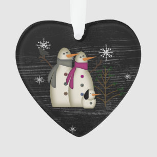 Primitiva pareja de nieve con adorno acrílico de 