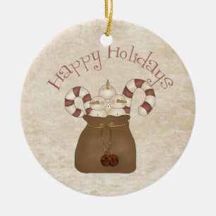 Primitive Country Snowmen Ornamento cerámico