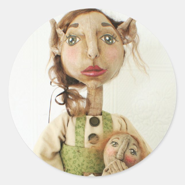 Primitive Folk Art Elf Pegatina ~ Tarjetas para Na (Anverso)