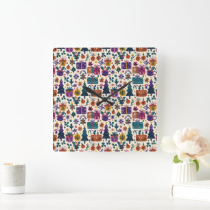 Primitivo Navidades de arte popular reloj de pared