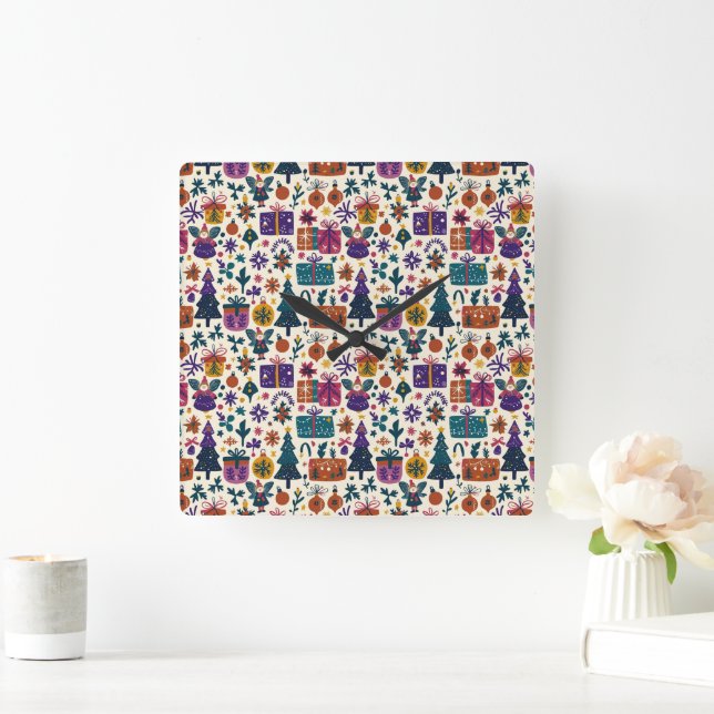 Primitivo Navidades de arte popular reloj de pared (Hogar)