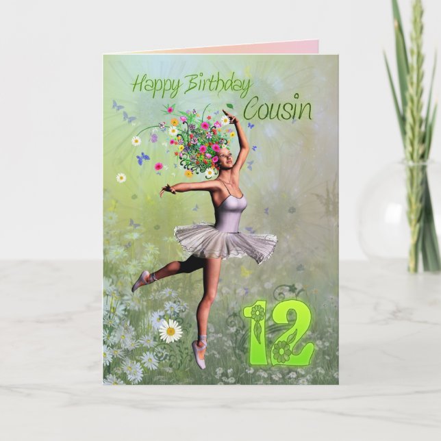 Primo de 12 años, tarjeta de cumpleaños del hada f (Anverso)