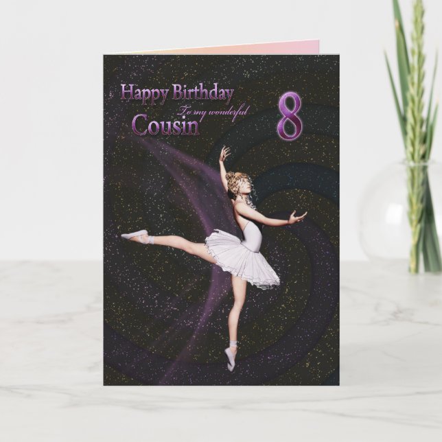 Primo de 8 años, tarjeta de cumpleaños de bailarin (Anverso)