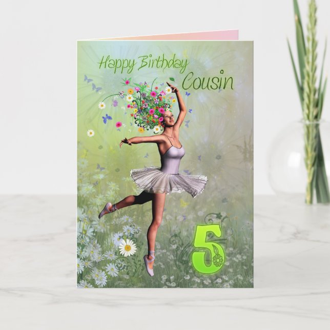 Primo de edad de 5 años, tarjeta de cumpleaños del (Anverso)